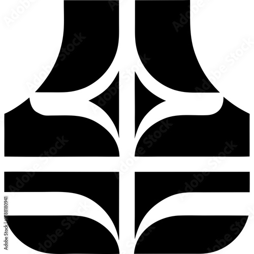 Two symmetrical abstract shapes with black stripes on transparent background silhouette