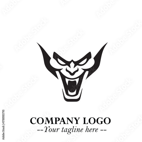 Head of Vampire Logo Symbol in Black on the White Background with Gothic Horror Vector Design