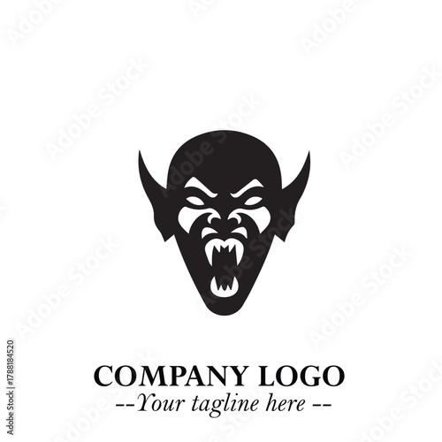 Head of Vampire Logo Symbol in Black on the White Background with Gothic Horror Vector Design