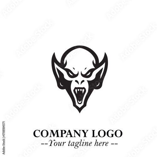 Head of Vampire Logo Symbol in Black on the White Background with Gothic Horror Vector Design