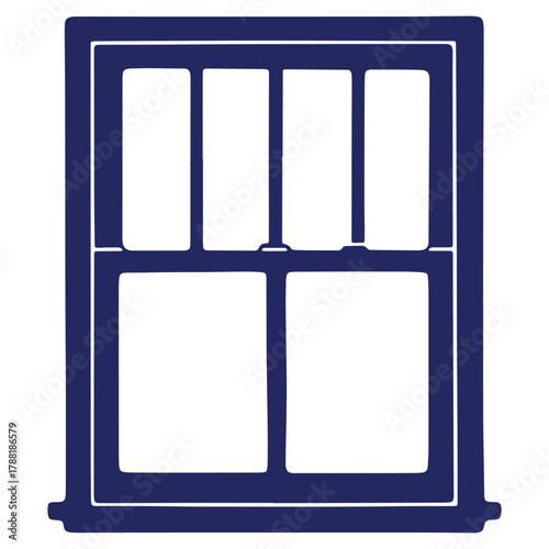 Classic Double Hung Window Illustration with Navy Blue Frame and White Panes Architectural Design Element for Home Interiors