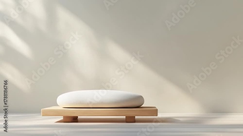 Minimalist product display podium with oval pedestal and natural light shadows