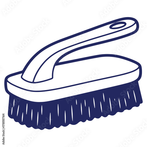 Cleaning Brush Illustration with Handle for Scrubbing and Washing Surfaces in Home and Bathroom Use