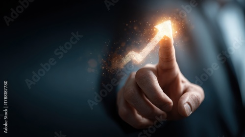 Ascending Trajectory: A symbolic depiction of growth as a hand elegantly traces an upward-pointing arrow. The image captures the essence of progress and ambition.
