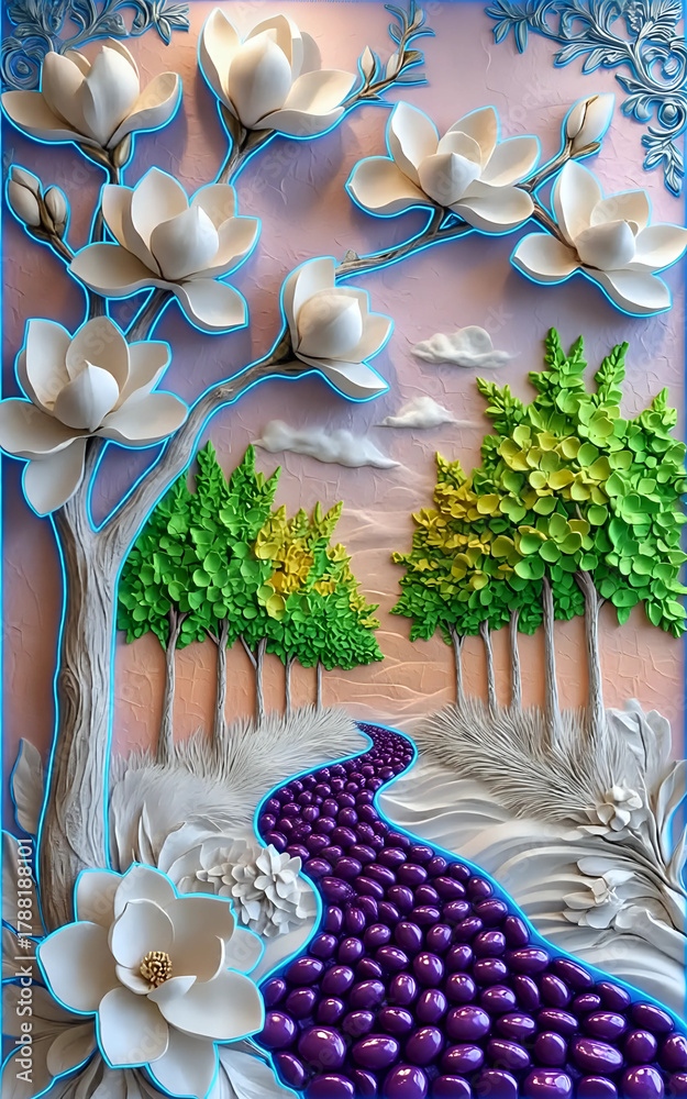 Obraz premium A footpath in the garden with flowers