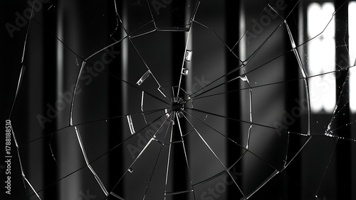 universalism. A broken glass pane with the blurred shadow of prison bars behind it. wellbeing guides, coaching materials, designed for mental health education and mindfulness programs.