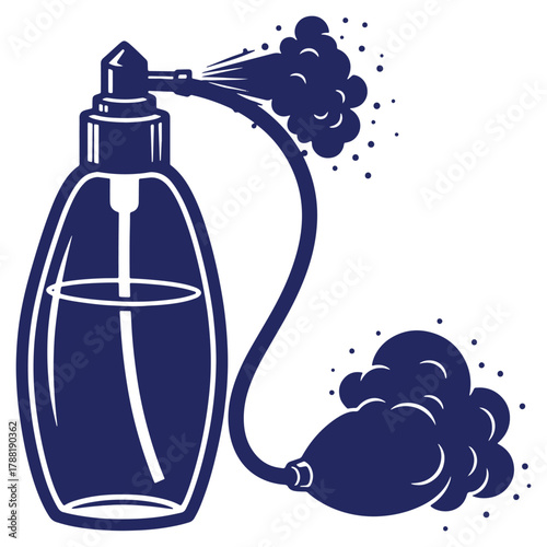 Elegant Perfume Bottle with Atomizer Spraying Fragrance Illustration for Beauty and Lifestyle Products Promotion