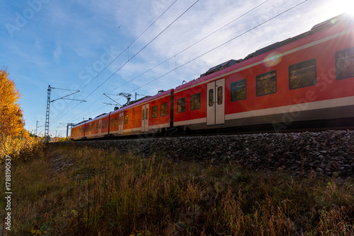 German passengers train traveling near Nuremberg on a sunny autumn day