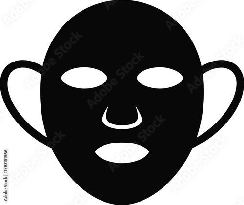 Black facial mask icon for beauty treatment, skincare, and cosmetic applications