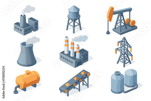 Isometric Energy and Industrial Factory Icons Collection