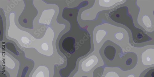 Abstract topographic contour map with irregular organic shapes in grayscale and deep blue, bordered by subtle purple lines, creating a textured and visually complex background for design