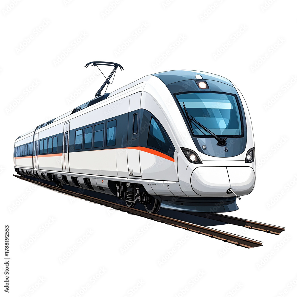 Fototapeta premium Modern high-speed passenger train vector illustration on railway tracks