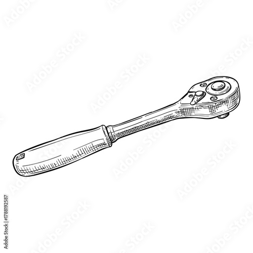 ratchet socket wrench vector line art hand drawn illustration