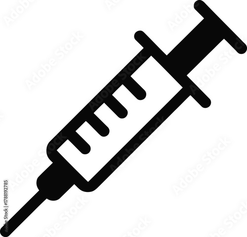 Medical syringe icon representing health, vaccination, treatment, and care
