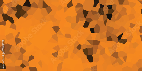 Abstract geometric mosaic pattern in vibrant orange and dark brown tones, resembling stained glass or a shattered crystal effect for dynamic backgrounds