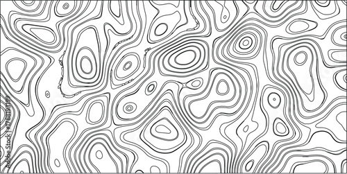 Abstract black and white topographic contour lines creating a dense organic pattern with swirling shapes and interconnected curves on a white background, perfect for science and design
