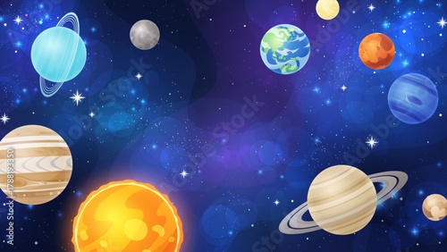 宇宙と惑星の背景イラスト_16:9