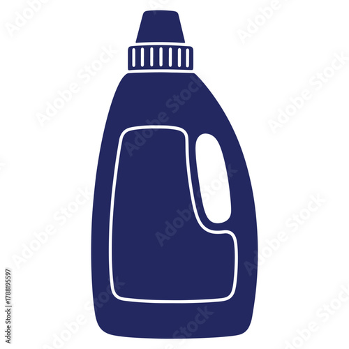 Illustration of a plastic bottle for laundry detergent liquid soap or cleaning solution in blue color on white background for housework