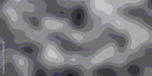 Abstract topographic map pattern in grayscale with contour lines, representing elevation changes and geological formations for scientific or artistic backgrounds