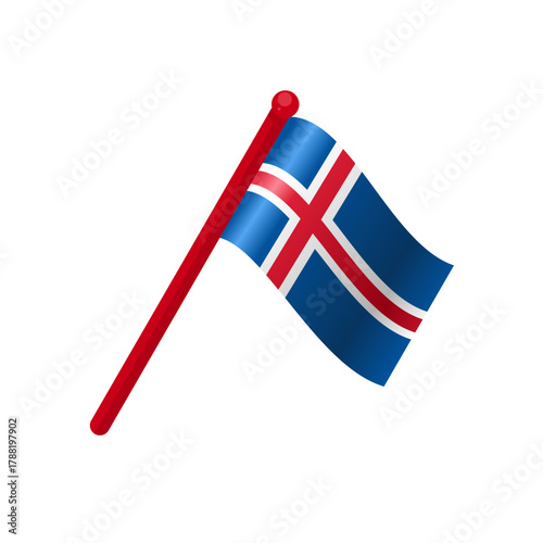 Waving flag of iceland on a pole, vector illustration