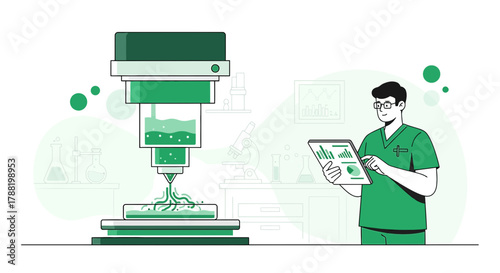 Illustration depicting a scientist using biotechnology in a modern laboratory setting for research