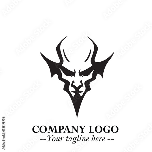 Head of Vampire Logo Symbol in Black on the White Background with Gothic Horror Vector Design