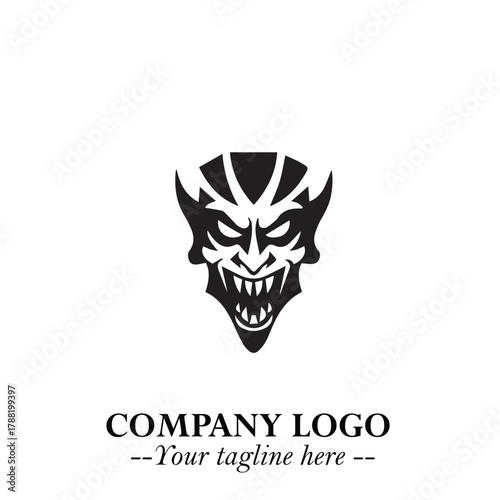 Head of Vampire Logo Symbol in Black on the White Background with Gothic Horror Vector Design