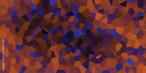 Geometric mosaic pattern with irregular polygons in warm orange and deep purple hues creating a vibrant and abstract background texture