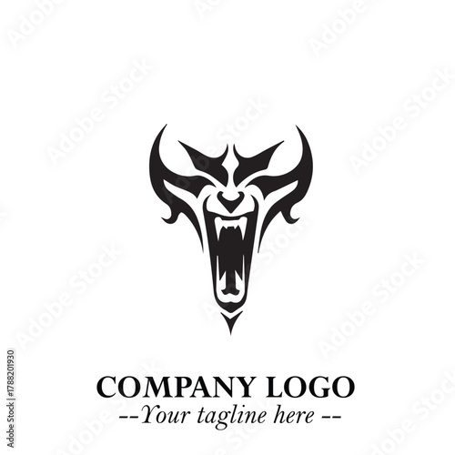 Head of Vampire Logo Symbol in Black on the White Background with Gothic Horror Vector Design