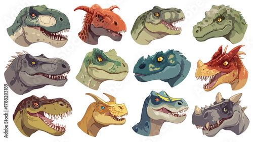 Variety of Dinosaur Heads with Unique Features EPS