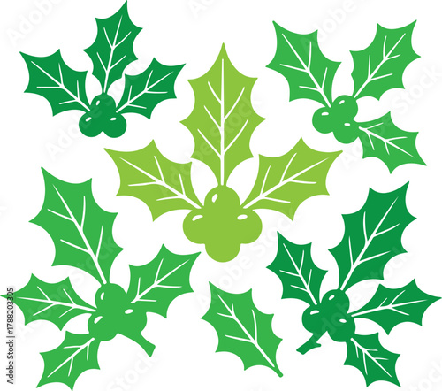 seamless pattern with flowers Holly berry icons set, Chritmas logo wirh holly berries vector