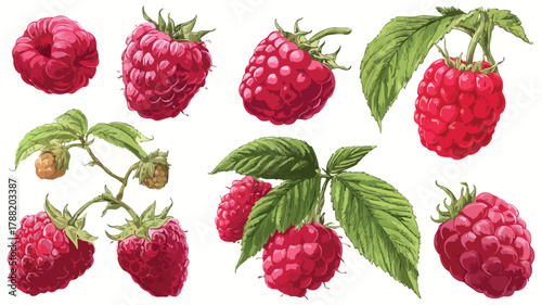 Vibrant Collection of Raspberries and Raspberry Vector Illustrations