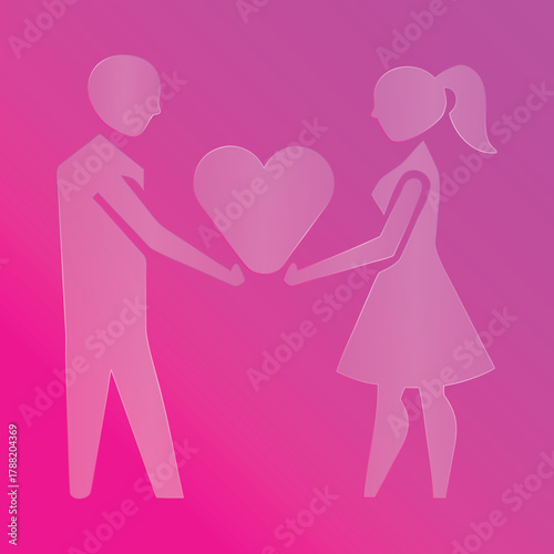 Couple Exchanging Heart Icon Valentines glass morphism depiction wreath