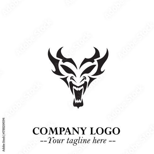 Head of Vampire Logo Symbol in Black on the White Background with Gothic Horror Vector Design