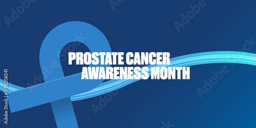 Prostate cancer awareness month banner with blue ribbon and blue wave. November is prostate cancer awareness month. Mens health month