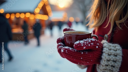 Wallpaper Mural A person enjoying a cup of coffee while surrounded by snow, great for winter scenes or cozy moments Torontodigital.ca