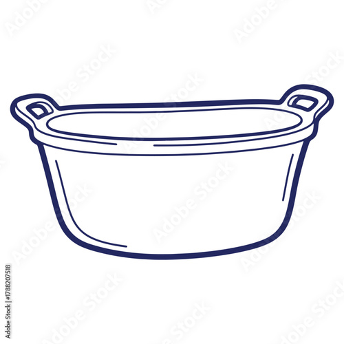 Stylized illustration of a large tub with handles for washing or holding items isolated on a white background