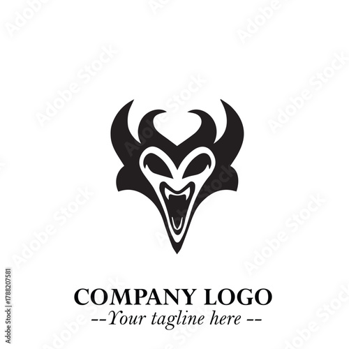 Head of Vampire Logo Symbol in Black on the White Background with Gothic Horror Vector Design