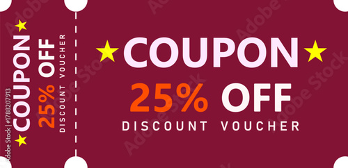 Twenty-five percent off discount coupon voucher with stars for sale