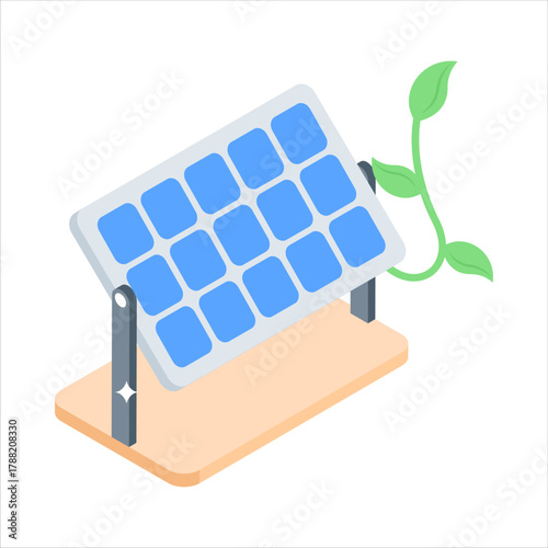A stylized isometric icon of a solar panel mounted on a stand.