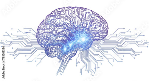 AI brain circuits in abstract style isolated on PNG background.