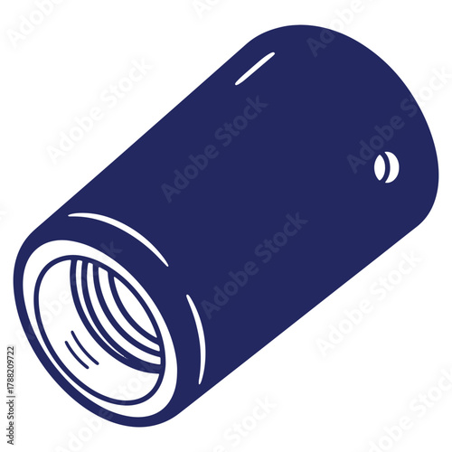 Threaded Pipe Fitting Connector Illustration for Plumbing and Industrial Applications in Dark Blue Color on White Background