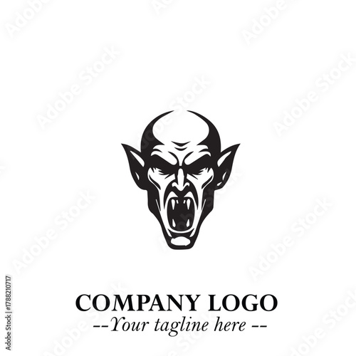 Head of Vampire Logo Symbol in Black on the White Background with Gothic Horror Vector Design