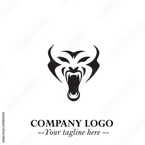 Head of Vampire Logo Symbol in Black on the White Background with Gothic Horror Vector Design