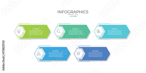 Business infographic template. 5 Step timeline journey. Process diagram, 5 options, Infographic elements vector illustration.