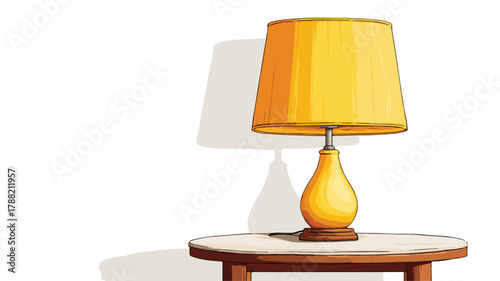 Elegant Table Lamp with Yellow Shade Vector Illustration for Interior Design