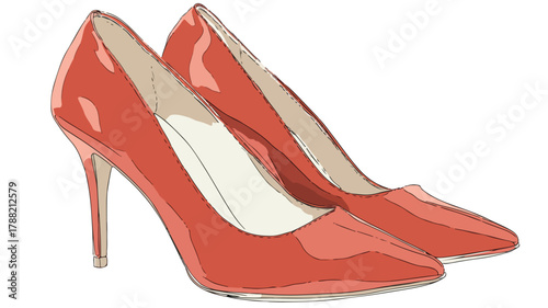 Elegant High Heeled Shoes Vector Illustration with Outline for Fashion Design