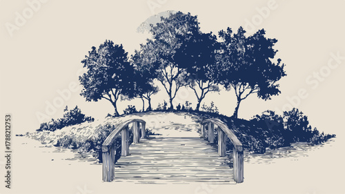 Scenic Bridge and Trees Landscape View