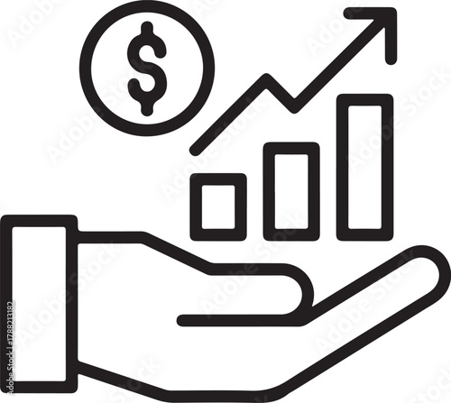 Hand holding growing exchange rate line art