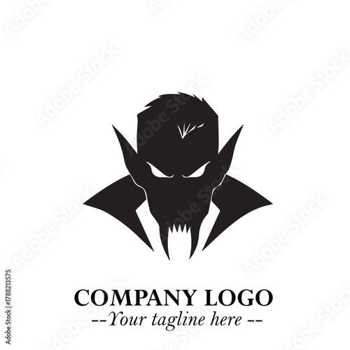 Head of Vampire Logo Symbol in Black on the White Background with Gothic Horror Vector Design